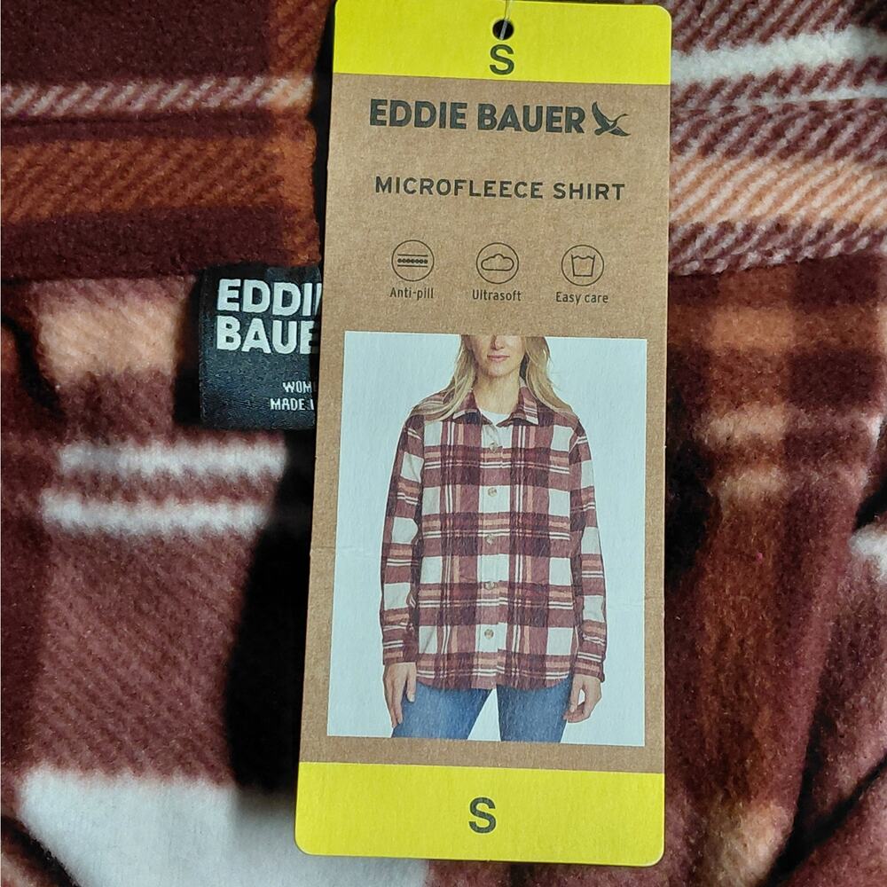 Eddie Bauer Womens Plaid Flannel Shirt Size Small Brown Shacket Cozy Gorpcore - Picture 12 of 14
